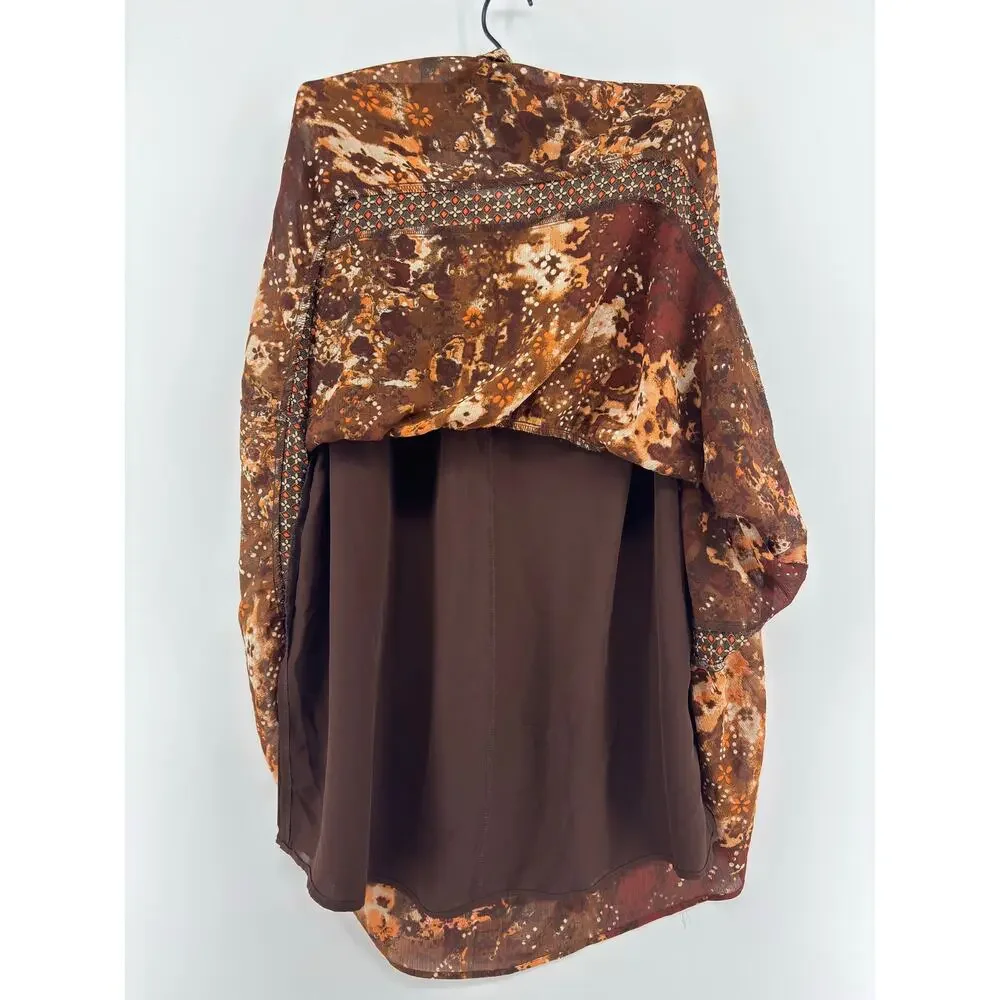 Vtg Patchwork Fairygrunge Boho Drawstring Midi Skirt 14P Hippie Dark Romantic